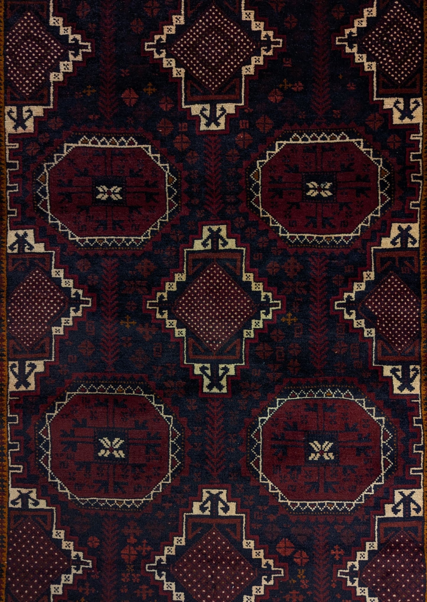 Brown Baluch Tribal Rug – 4x7 Feet – Hand-Knotted Wool, Octagon & Diamond Medallion Design(Sn:3579)