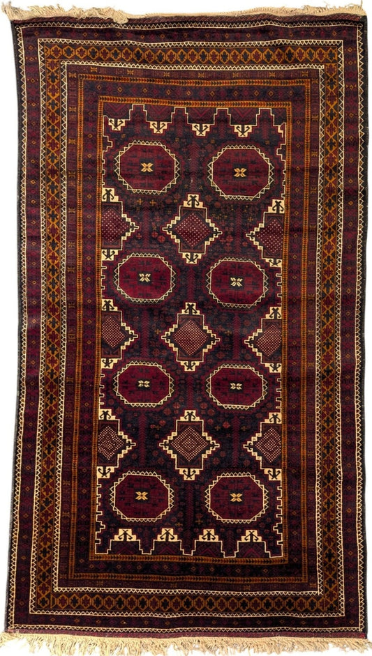 Brown Baluch Tribal Rug – 4x7 Feet – Hand-Knotted Wool, Octagon & Diamond Medallion Design(Sn:3579)