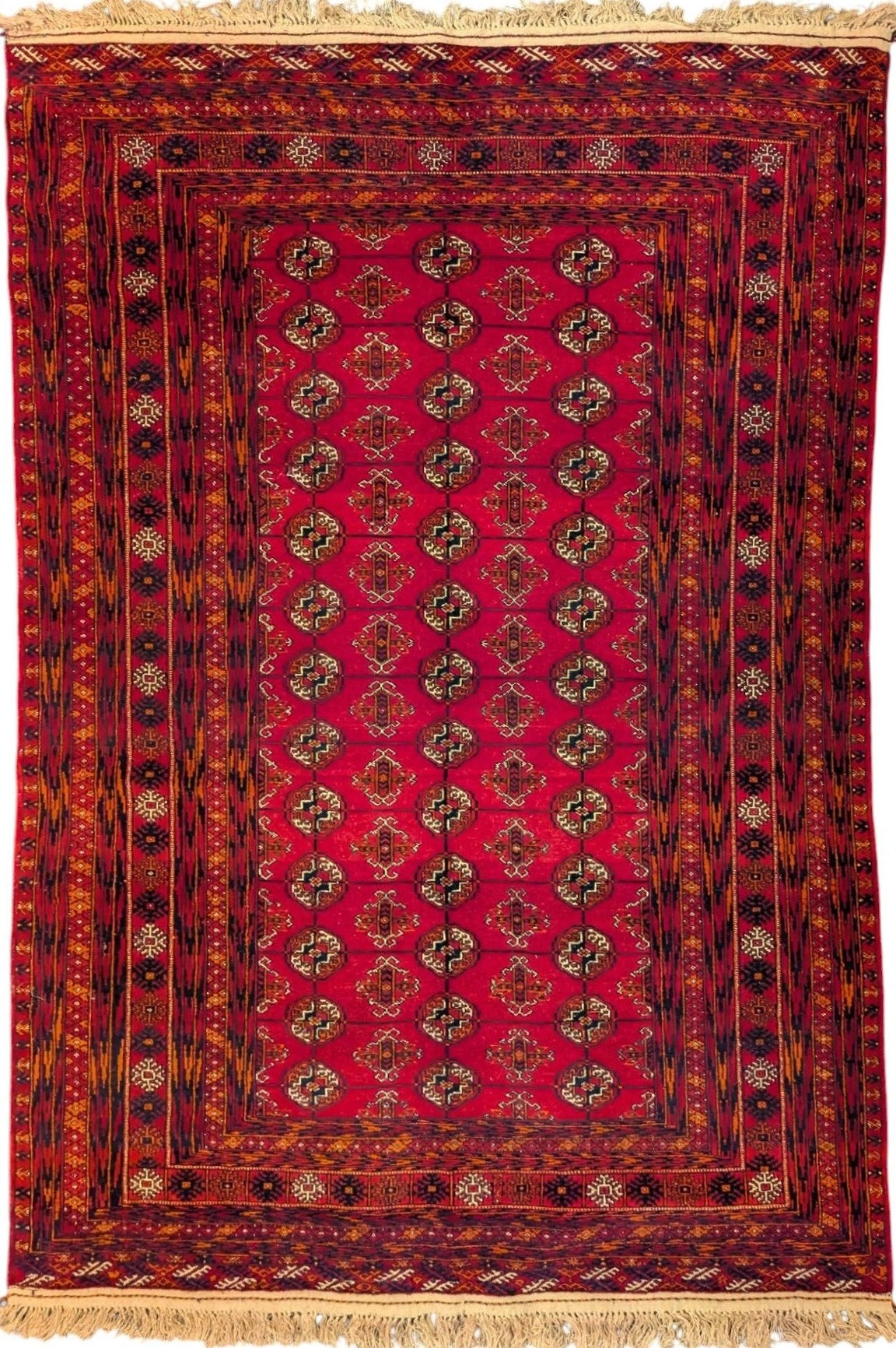 Vintage Red Bokhara Handmade Carpet |4x6.3 Feet (Sn:3825)