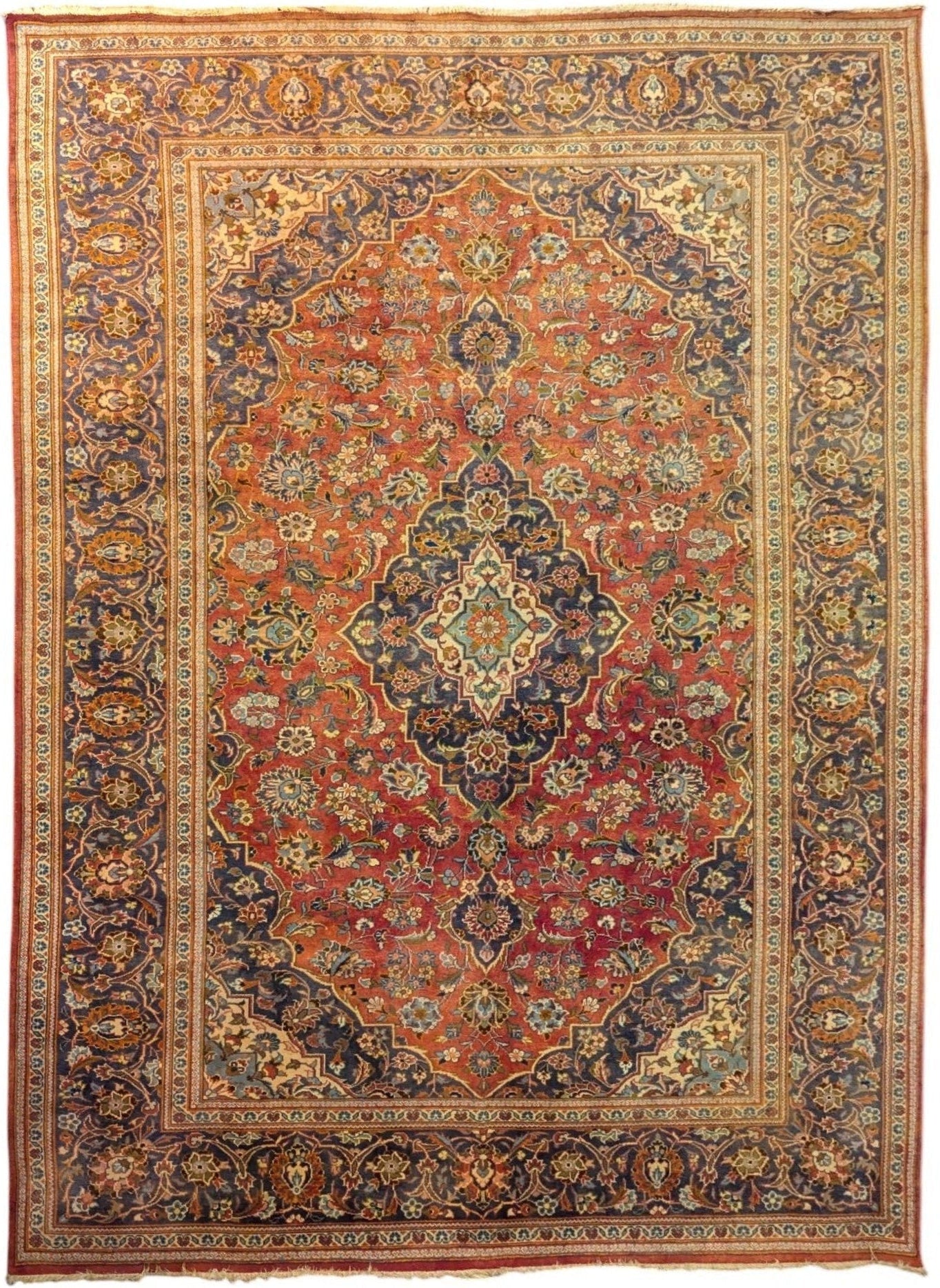 Vintage Red Kashan Rug – 6.7 x 9.8 Feet – Hand-Knotted Wool (Sn:5996)