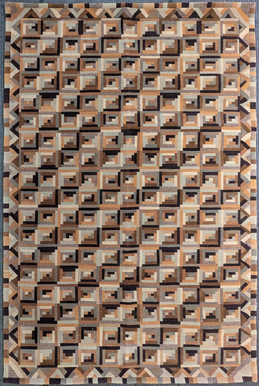 Handmade 6x9 Feet Nepali Wool Rug – Geometric Modern Design in Earth Tones (sn:4622)