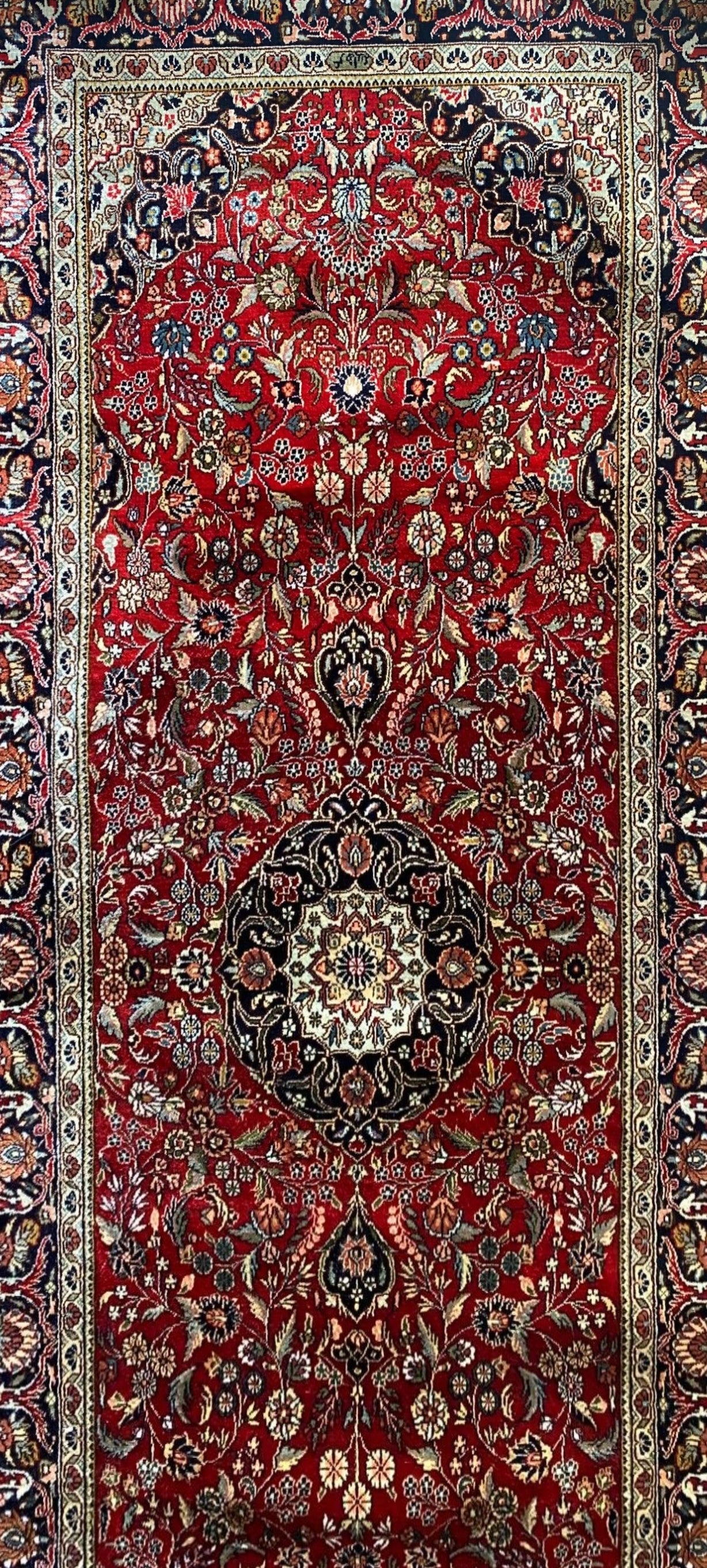 Persian Qom Runner – 2.5x10 Feet – Hand-Knotted Floral Design (Sn:7992)