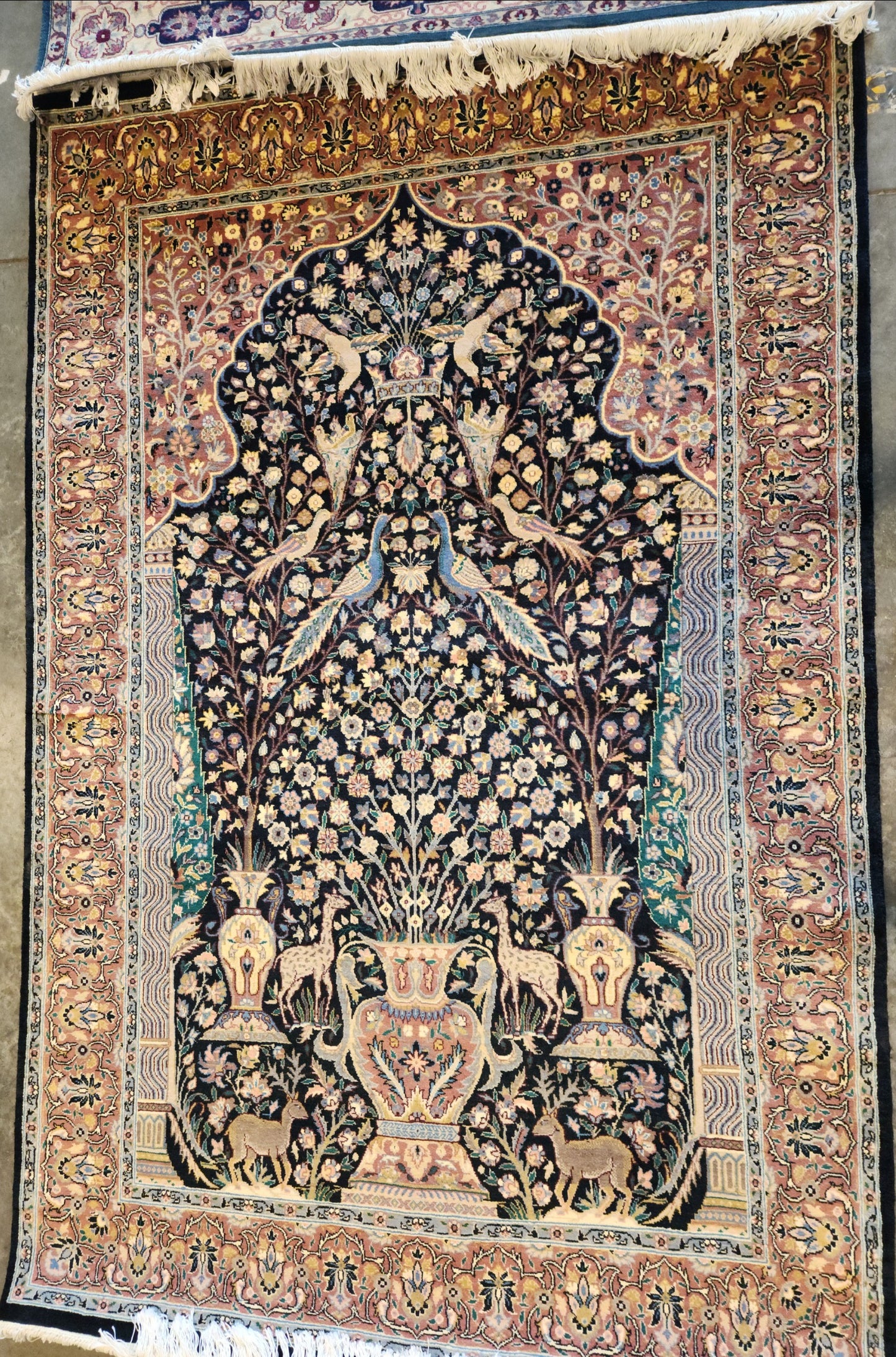 Persian Blue Kashan Carpet – Tree of Life 4.5X7 Feet (Sn:6647)