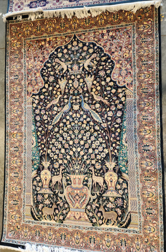 Persian Blue Kashan Carpet – Tree of Life 4.5X7 Feet (Sn:6647)