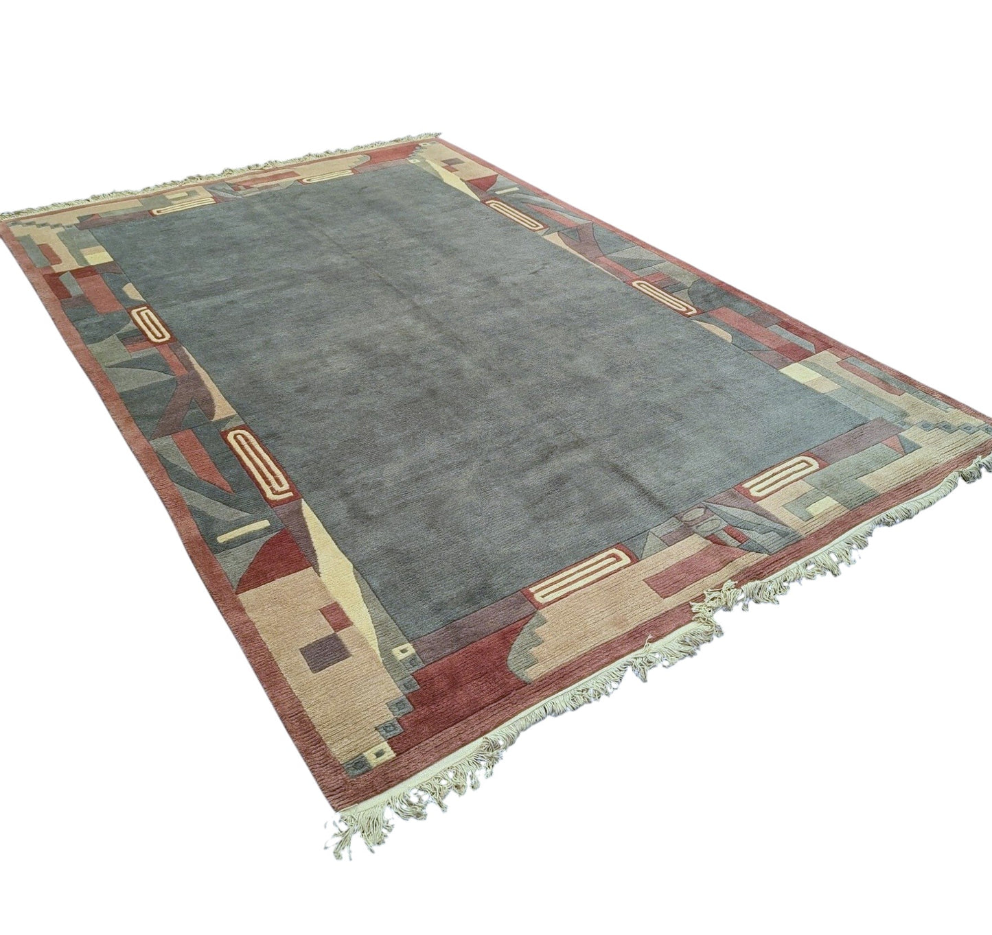 Vintage Beijing Art Deco Rug – 6x9 Feet | Hand-Knotted Chinese Carpet (Sn:3582)