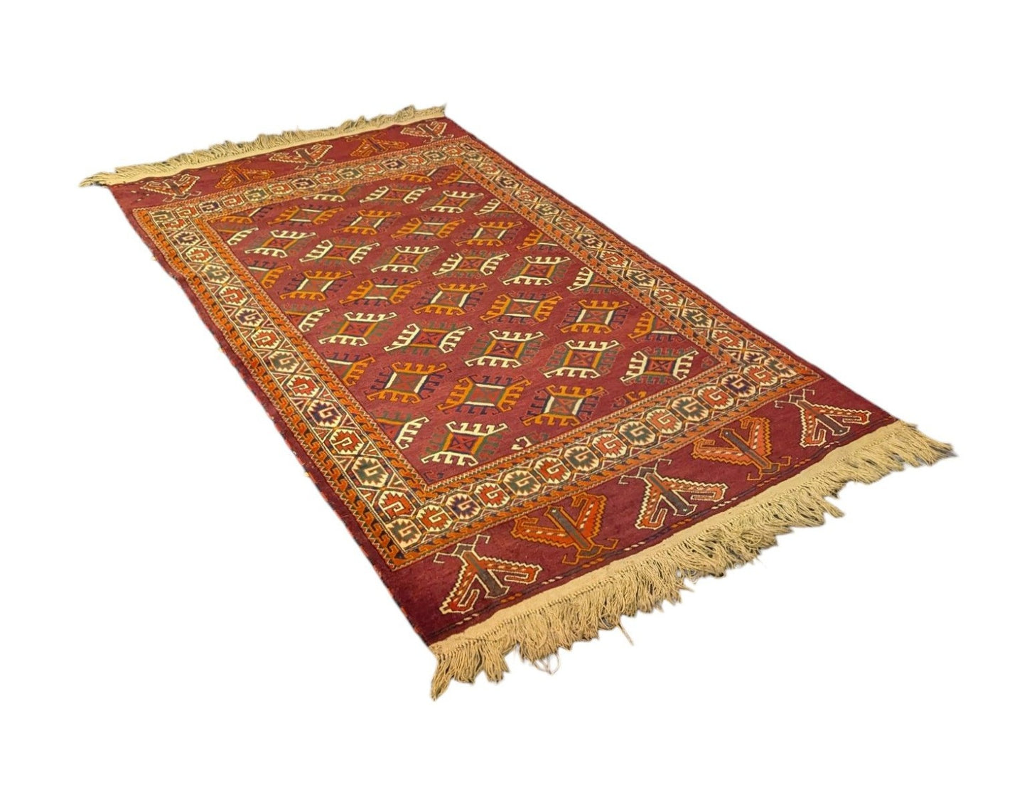 Vintage Yomud Hand-Knotted Rug – 4x6 Feet | Tribal Turkmen Carpet (Sn:4971)