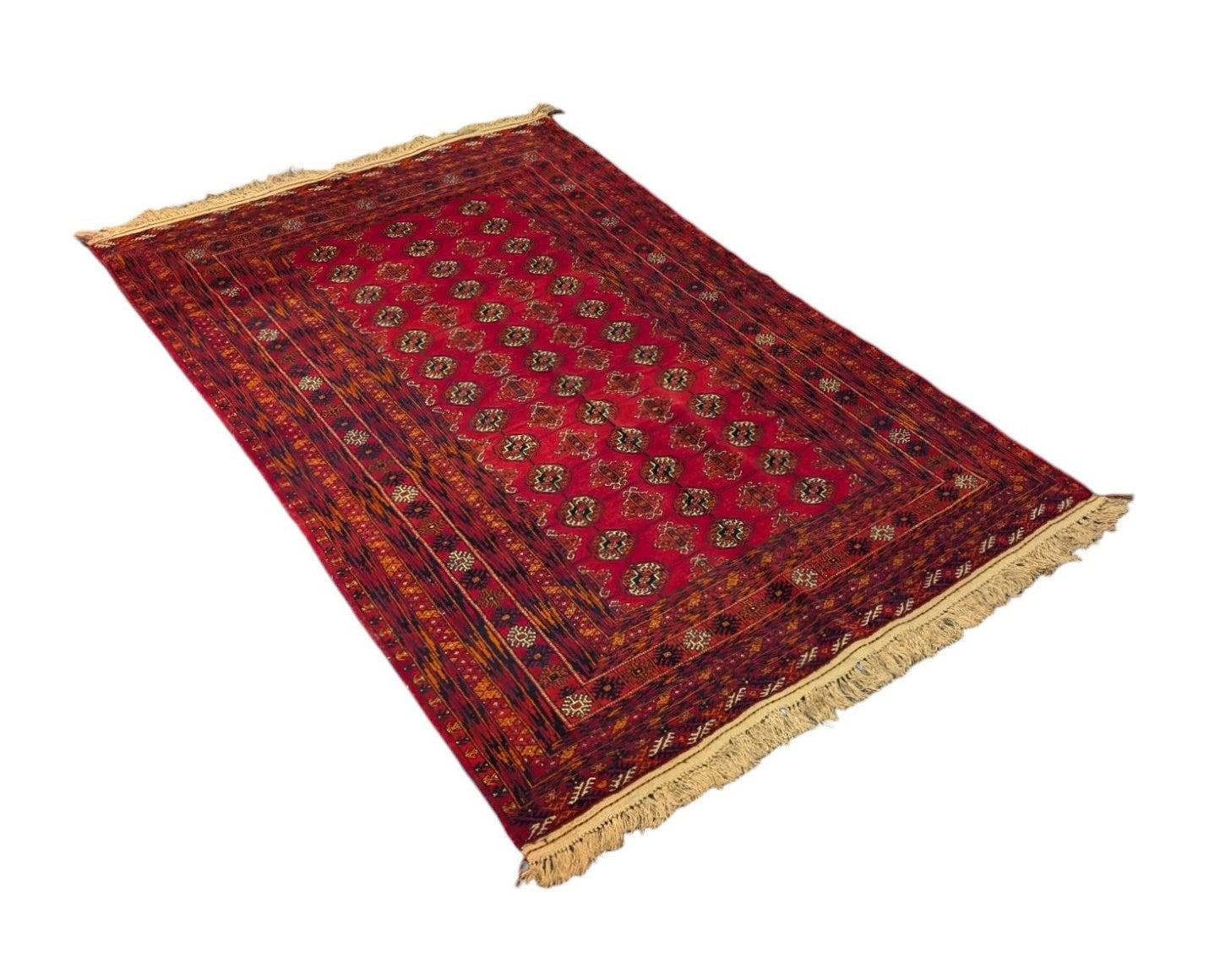 Vintage Red Bokhara Handmade Carpet |4x6.3 Feet (Sn:3825)
