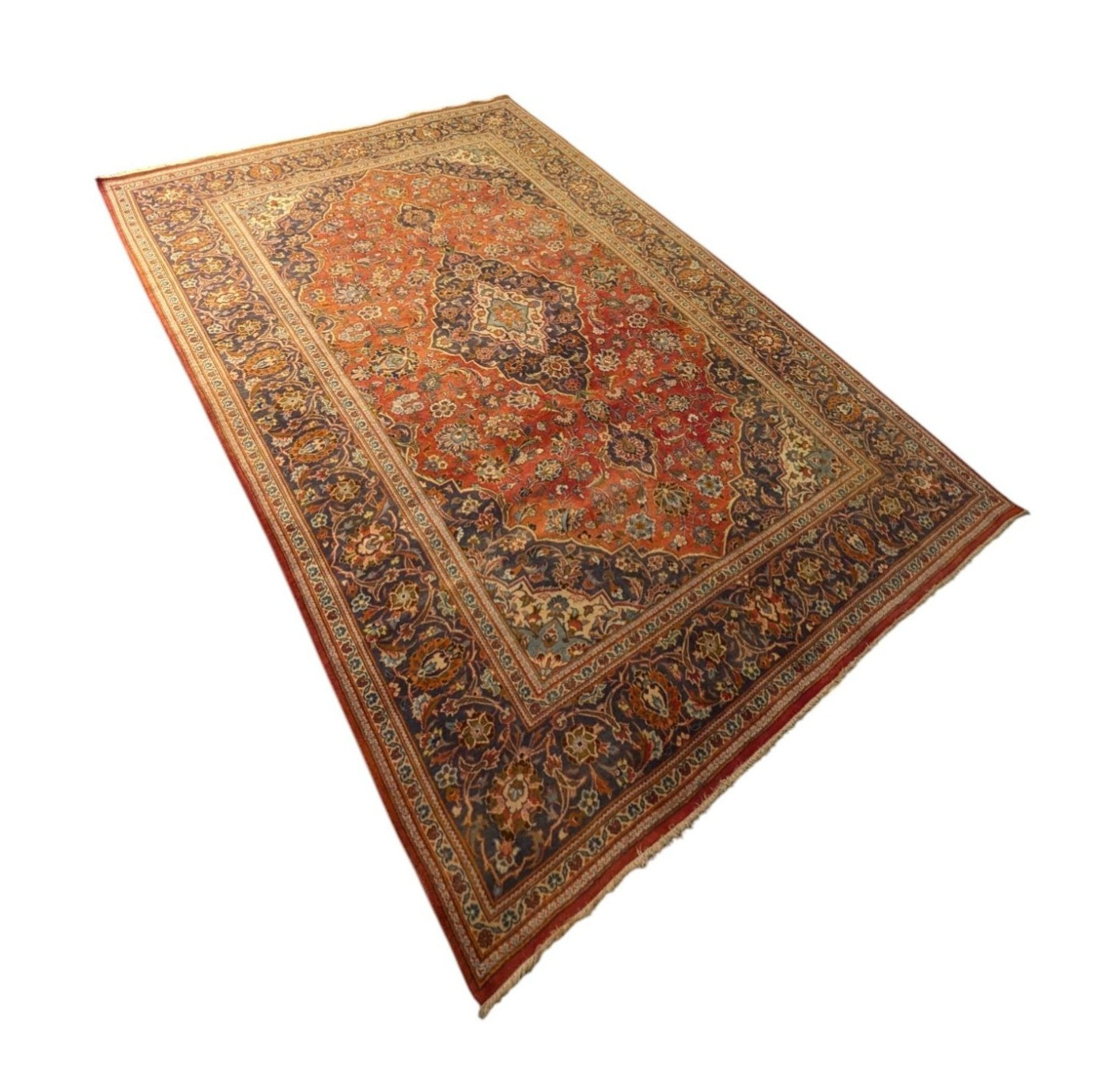 Vintage Red Kashan Rug – 6.7 x 9.8 Feet – Hand-Knotted Wool (Sn:5996)