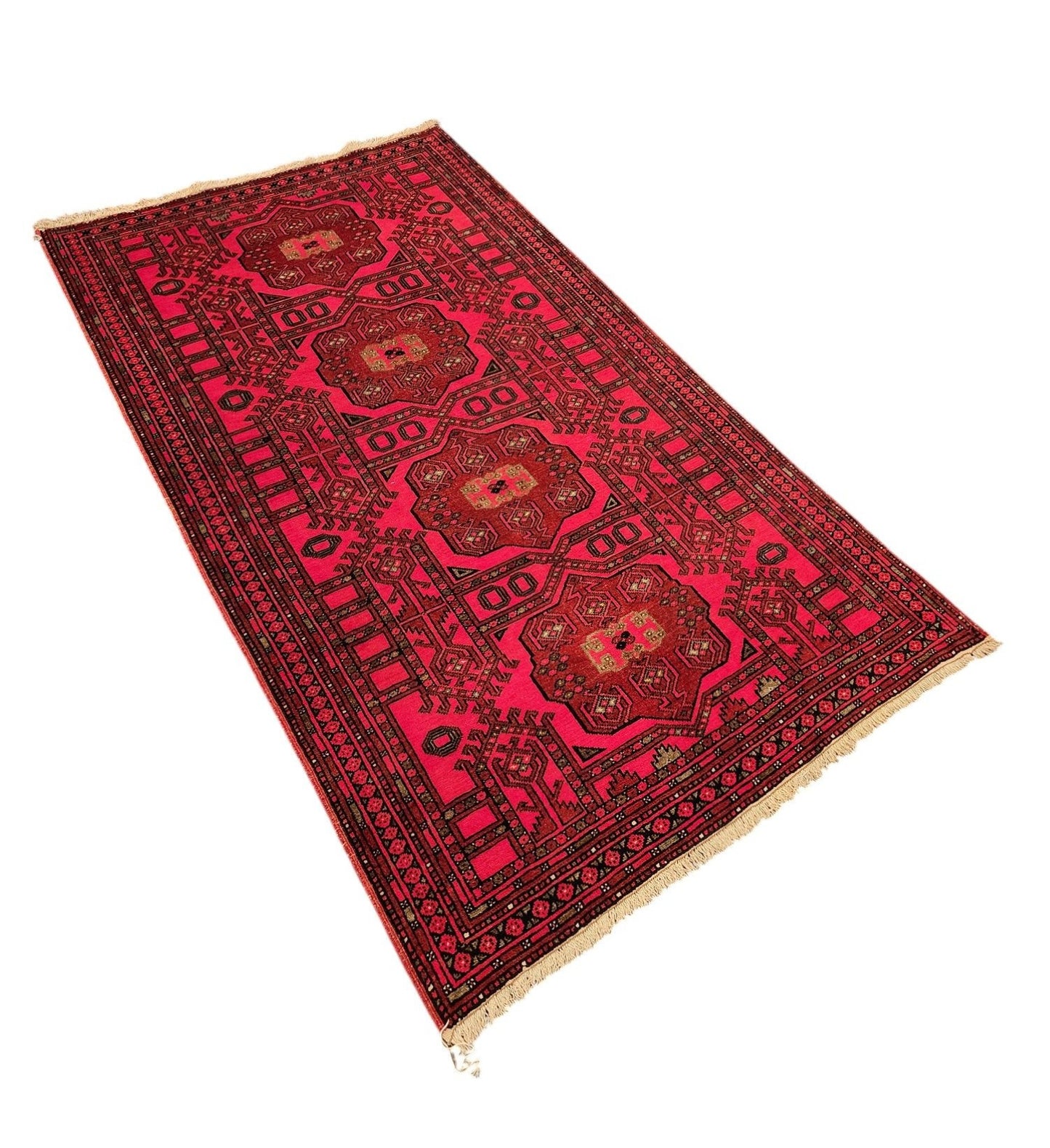 Khal Mohammadi Rug – 3x6 Feet – Hand-Knotted Wool, Deep Red Afghan Tribal Design(Sn:7337)
