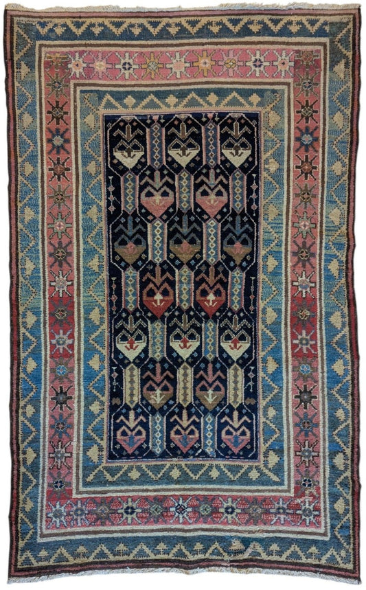 Vintage Hamadan Village Rug – 3x5 Feet – Handwoven Geometric Tribal Design(Sn:8160)