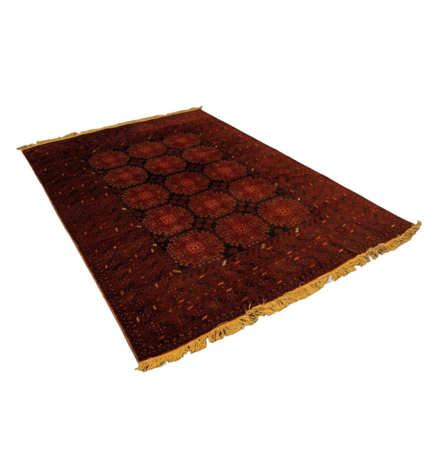Vintage Turkmen Bokhara Rug – 7x10 ft – Deep Red Tribal Guls(sn:6044)