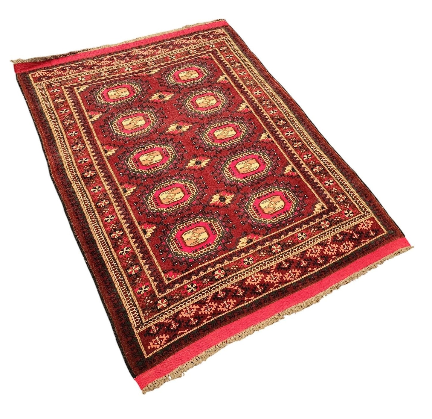 Vintage Red Bokhara Handmade Wool Rug – 4x6 Feet(Sn:3614)