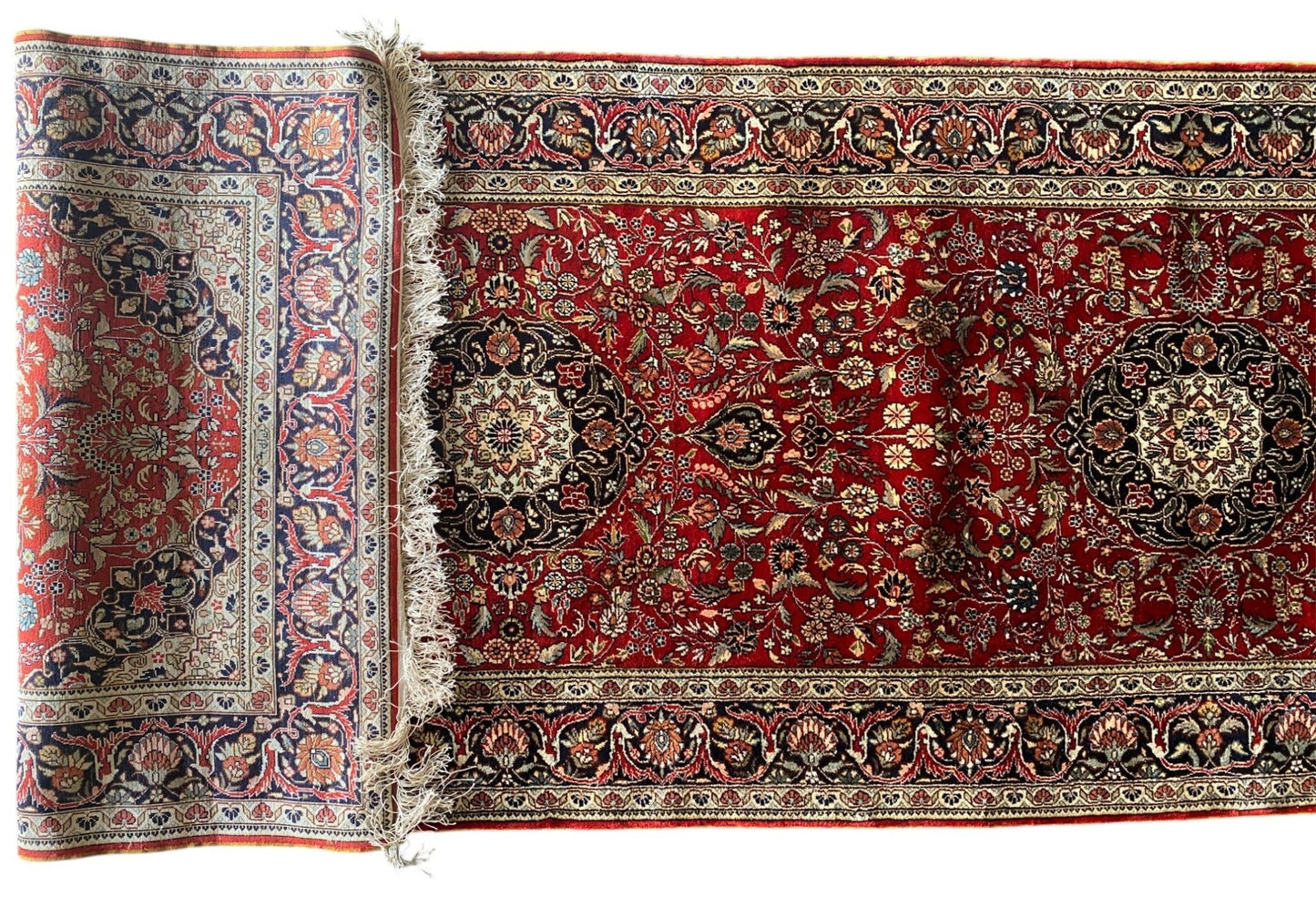Persian Qom Runner – 2.5x10 Feet – Hand-Knotted Floral Design (Sn:7992)