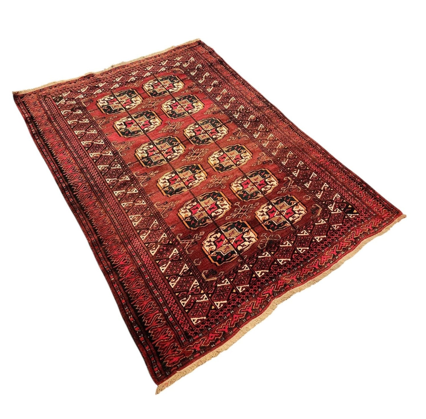Red Turkmen Bokhara Rug – Hand-Knotted Tribal Wool | 4.0 x 6.0 Feet (Sn:5897)