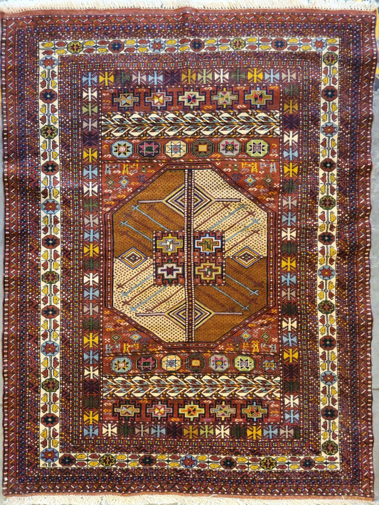 Hand-Knotted Afghan Karghai Rug | 4x6 Feet | Tribal Geometric Medallion(Sn:3175)