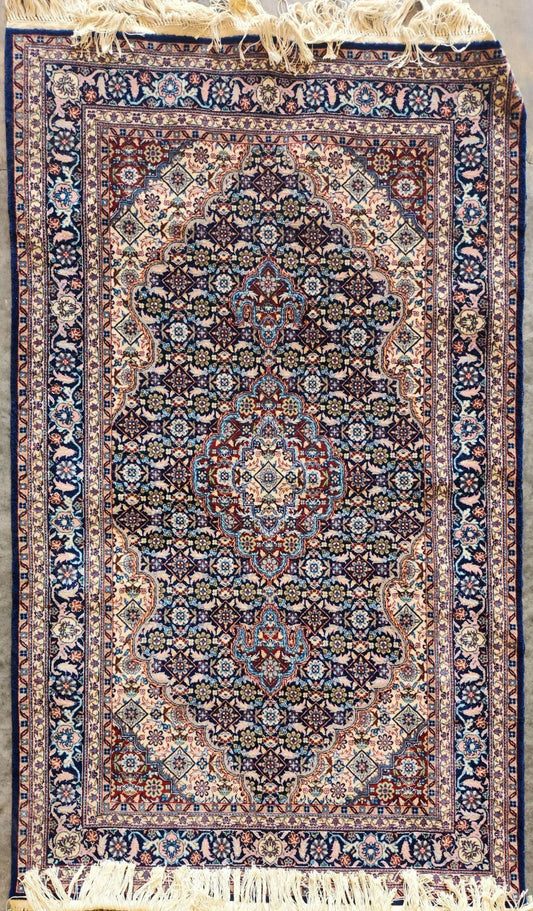 Handmade Persian Black Tabriz Rug – Floral Medallion (SN:3876)