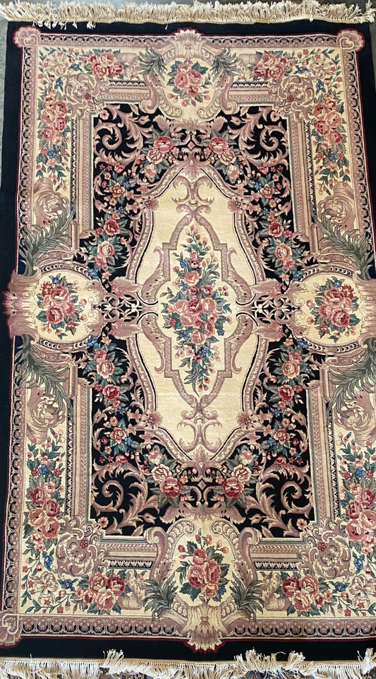 Handmade Chinese Aubusson Rug – 6x9 Feet | Floral French Style (SN:3926)