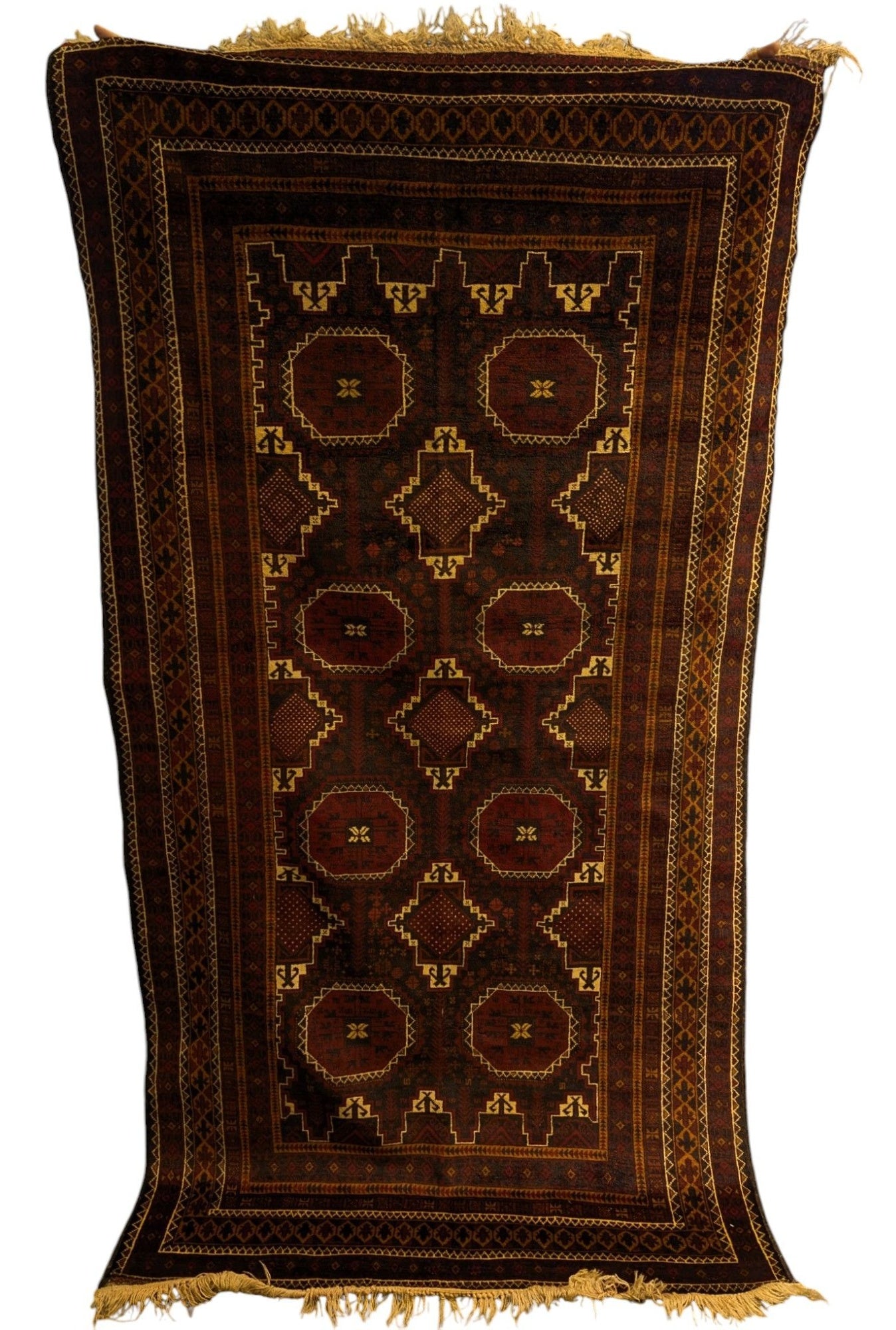 Brown Baluch Tribal Rug – 4x7 Feet – Hand-Knotted Wool, Octagon & Diamond Medallion Design(Sn:3579)