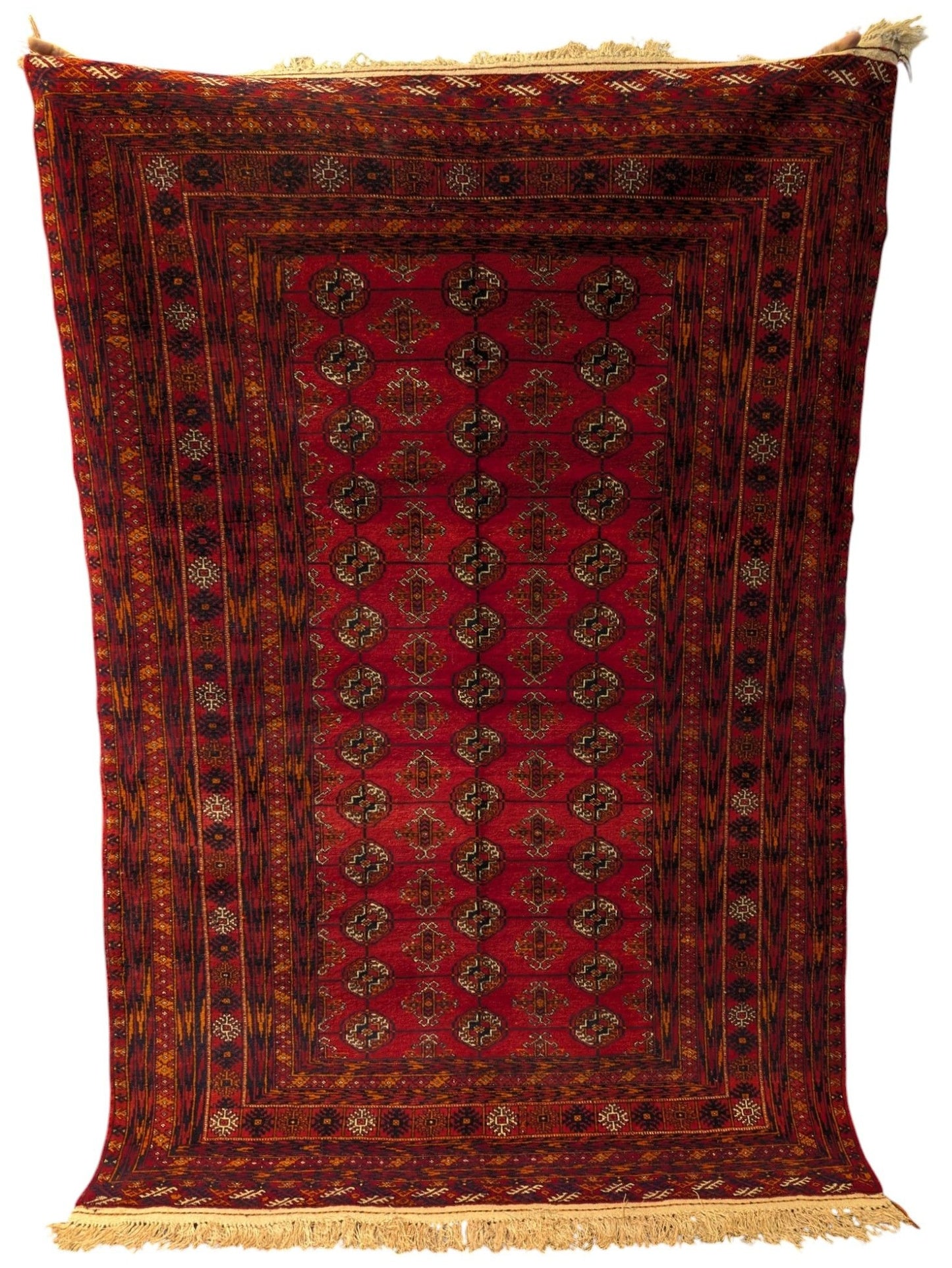 Vintage Red Bokhara Handmade Carpet |4x6.3 Feet (Sn:3825)