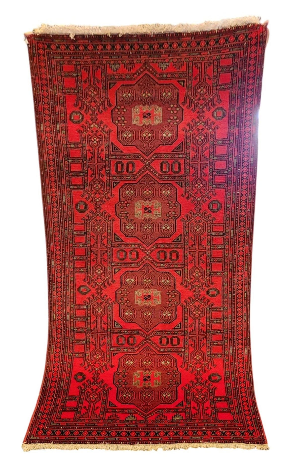 Khal Mohammadi Rug – 3x6 Feet – Hand-Knotted Wool, Deep Red Afghan Tribal Design(Sn:7337)