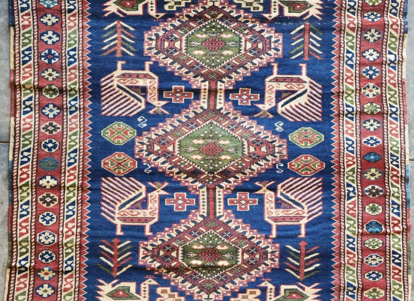 Handmade Caucasian Kazak Rug – 3 x 5 Feet | Tribal Blue Geometric Design(SN:4846)