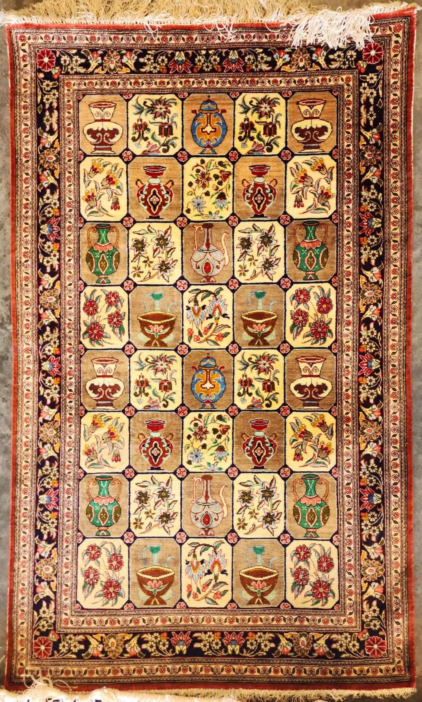 Handmade Persian Qom Pictorial Silk Rug – 2.5x4 Feet (SN:5002)