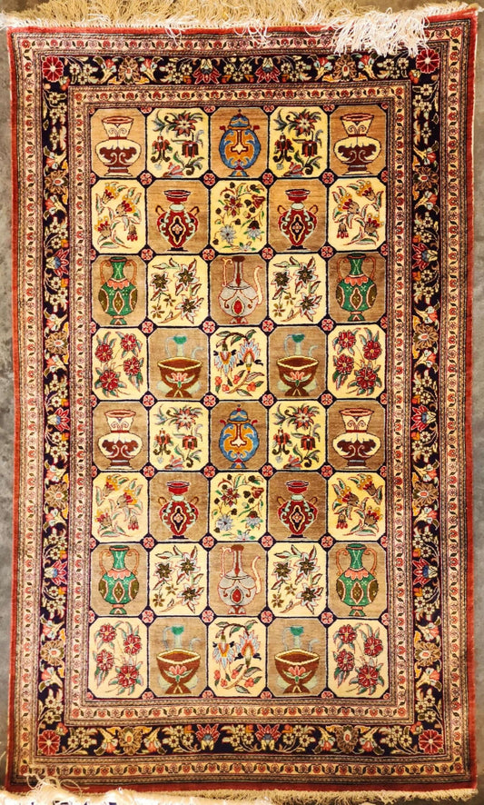 Handmade Persian Qom Pictorial Silk Rug – 2.5x4 Feet (SN:5002)