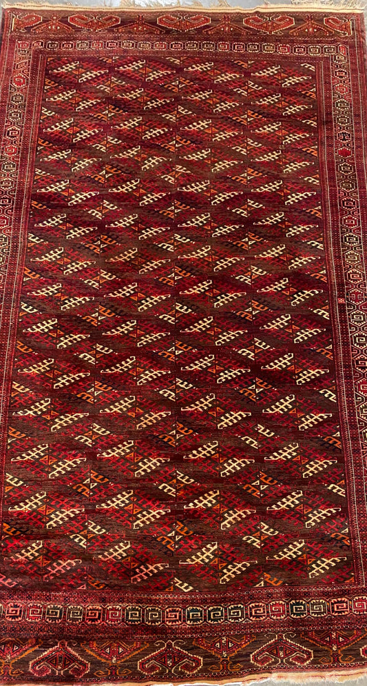 Large Yomut Turkmen Rug | 7x10 Ft Handwoven Tribal Wool Carpet (SN:5563)