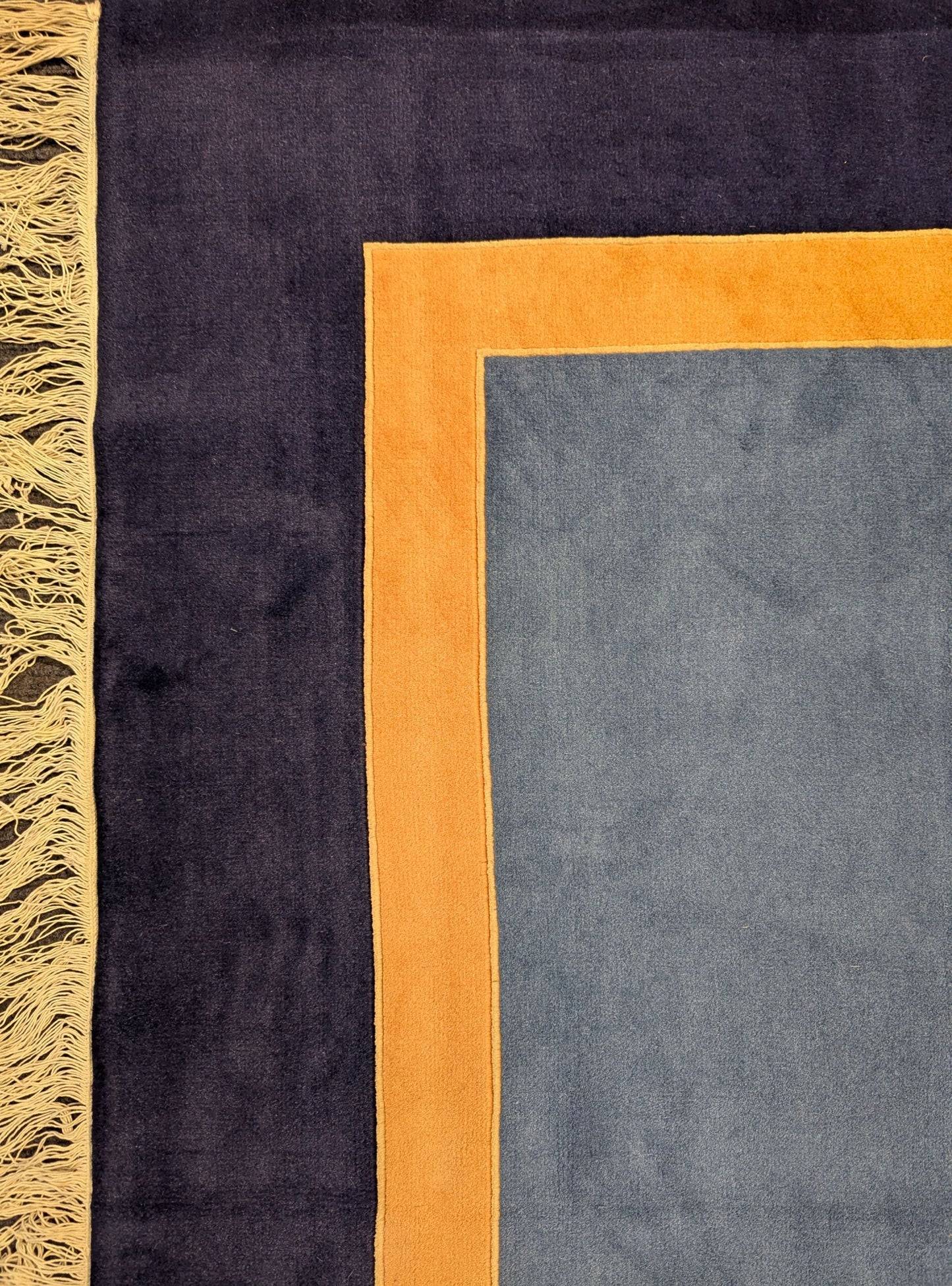 Vintage Beijing Art Deco Carpet – 6x9 Feet | Blue & Gold Floral Hand-Knotted Rug(SN:5985)