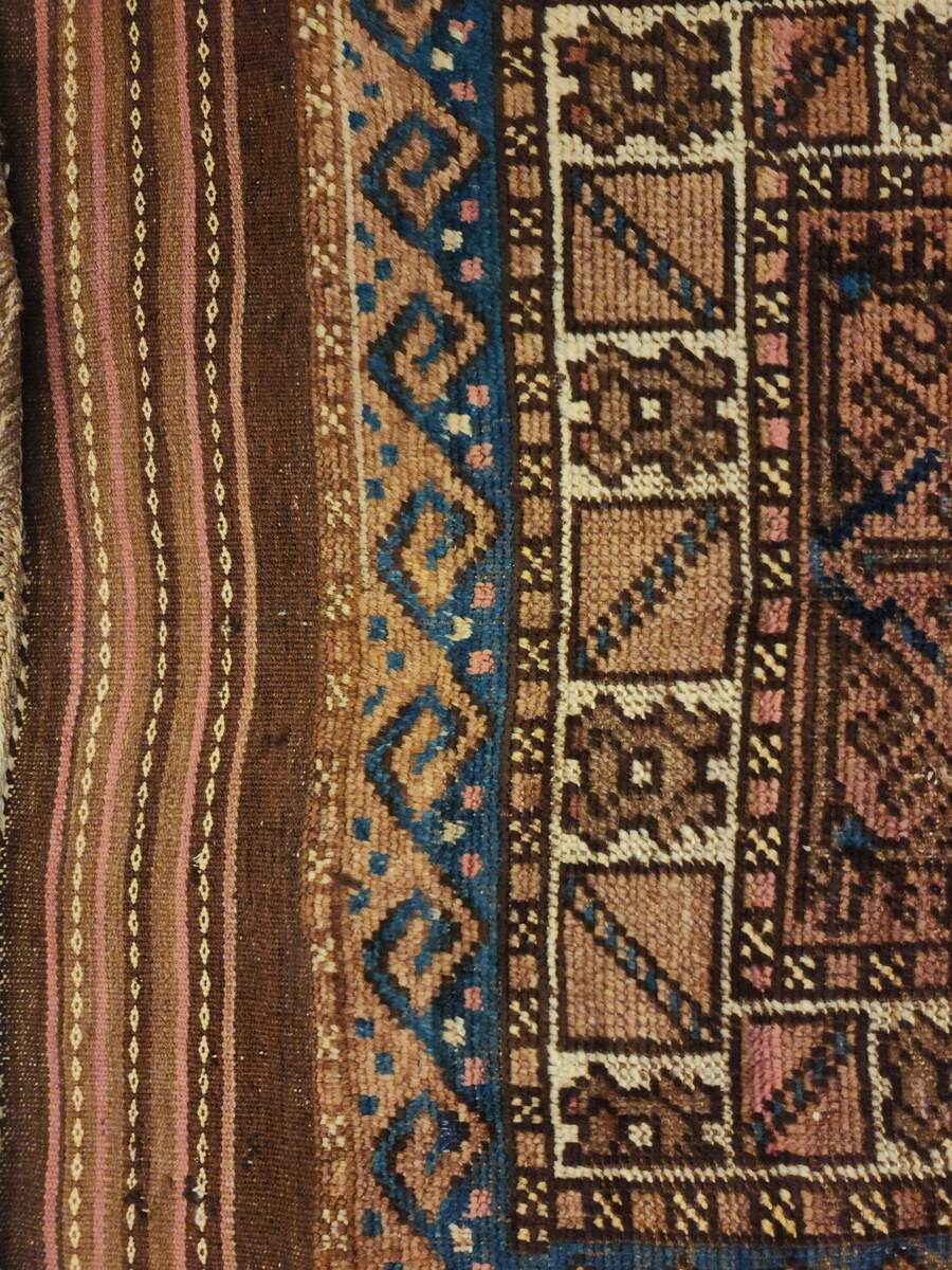 Antique Handwoven Baluch Rug – 3x6 ft | Tribal Geometric Design (Sn:2645)