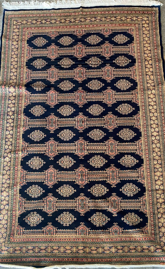 Handmade Blue Kafkaz Rug – 6x9 Feet | Vintage Caucasian Wool Carpet (SN: 6535)