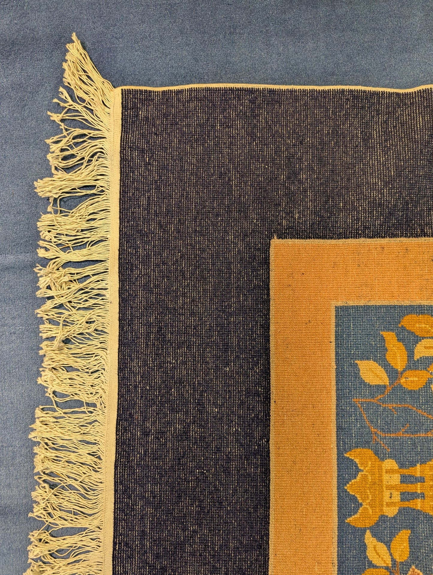 Vintage Beijing Art Deco Carpet – 6x9 Feet | Blue & Gold Floral Hand-Knotted Rug(SN:5985)