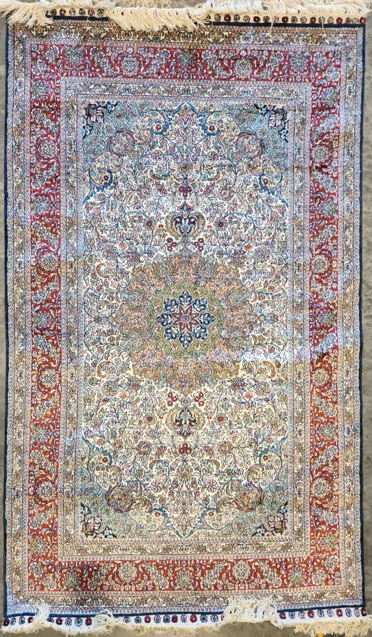 Persian Qom Silk Rug – 3x5 Feet | Hand-Knotted Elegance(sn:7439)