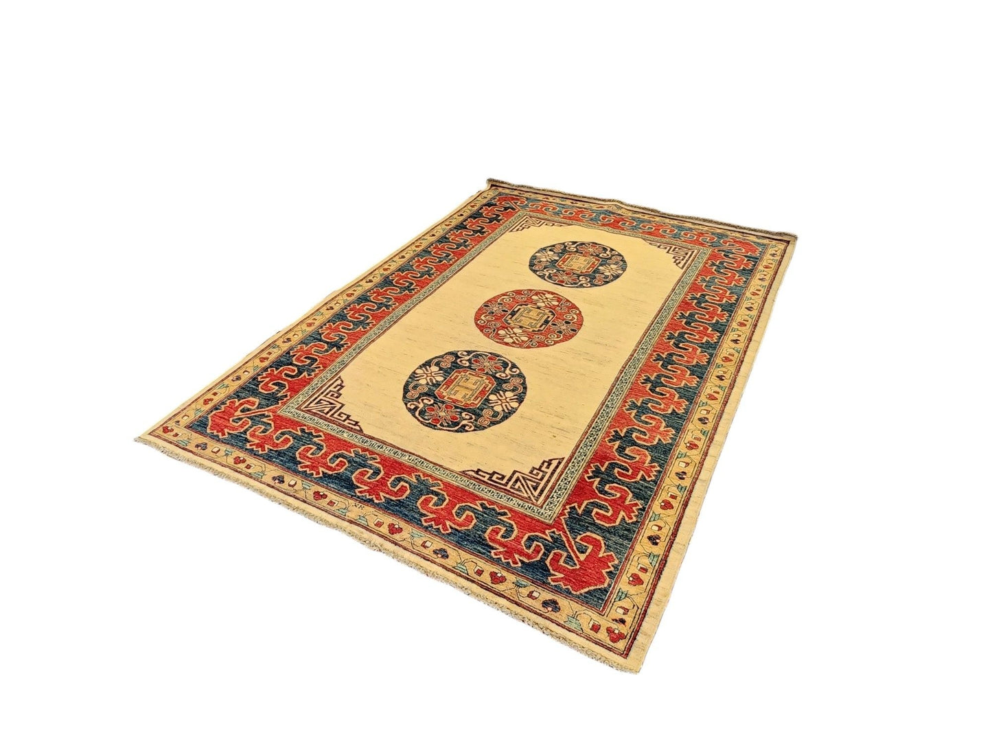 Handmade 7x10 Feet Cream Kazak Tribal Rug (SN:7524)