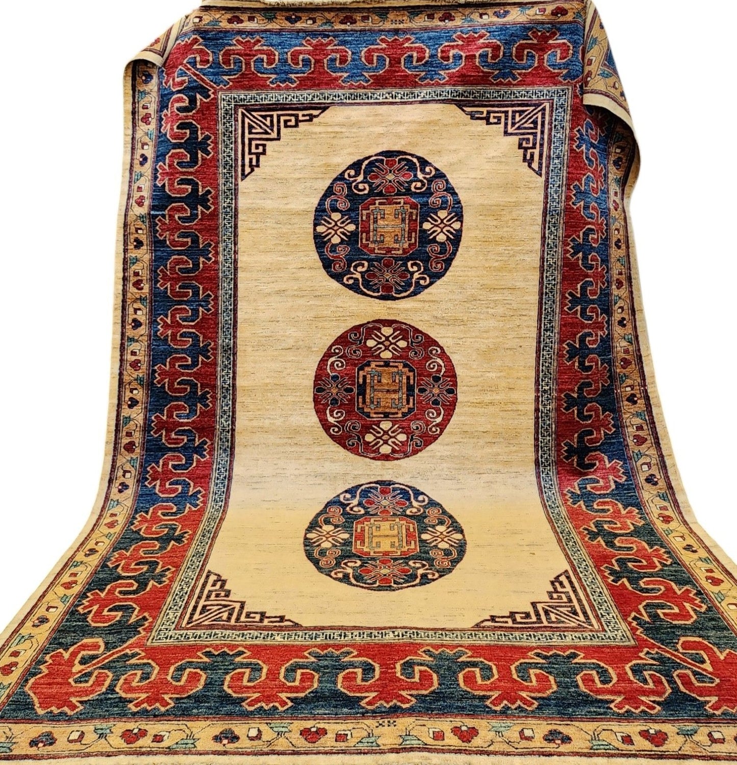 Handmade 7x10 Feet Cream Kazak Tribal Rug (SN:7524)