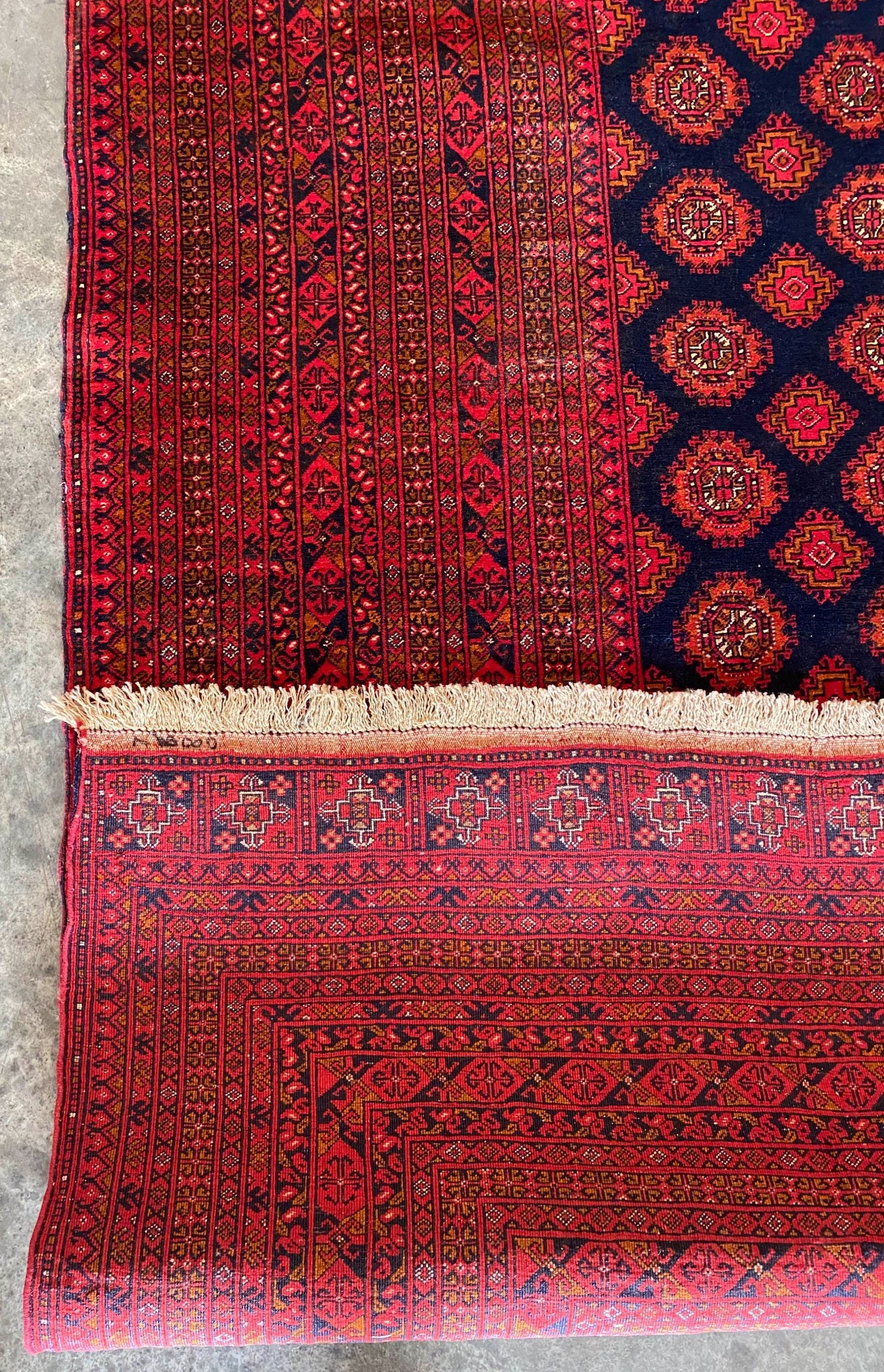 Vintage Hand-Knotted Beshir Rug – 7x10 ft | Tribal Red Turkmen Carpet (SN: 7680)
