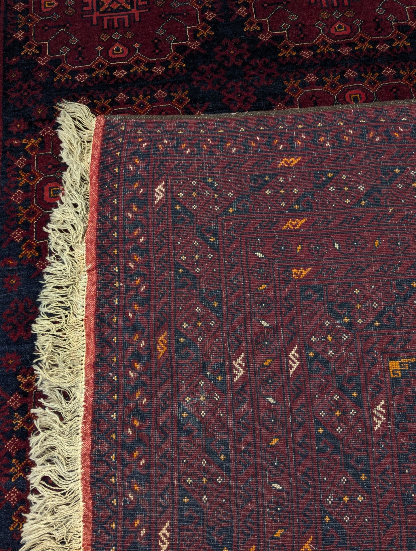 Vintage Turkmen Bokhara Rug – 7x10 ft – Deep Red Tribal Guls(sn:6044)