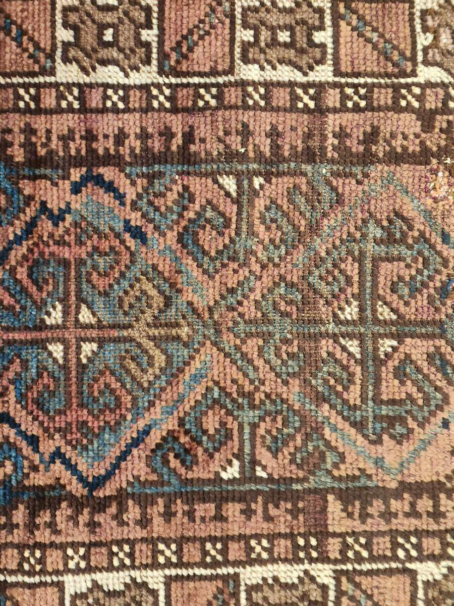 Antique Handwoven Baluch Rug – 3x6 ft | Tribal Geometric Design (Sn:2645)