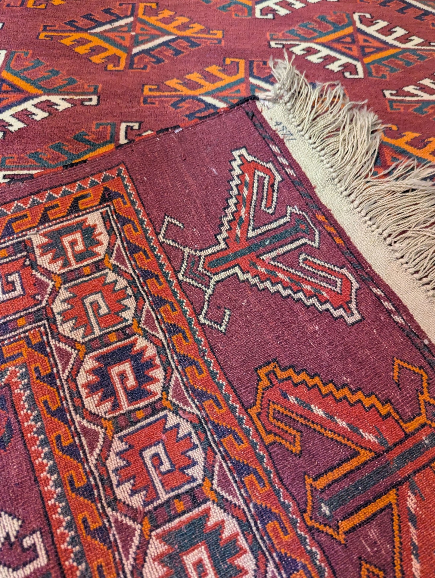 Vintage Yomud Hand-Knotted Rug – 4x6 Feet | Tribal Turkmen Carpet (Sn:4971)