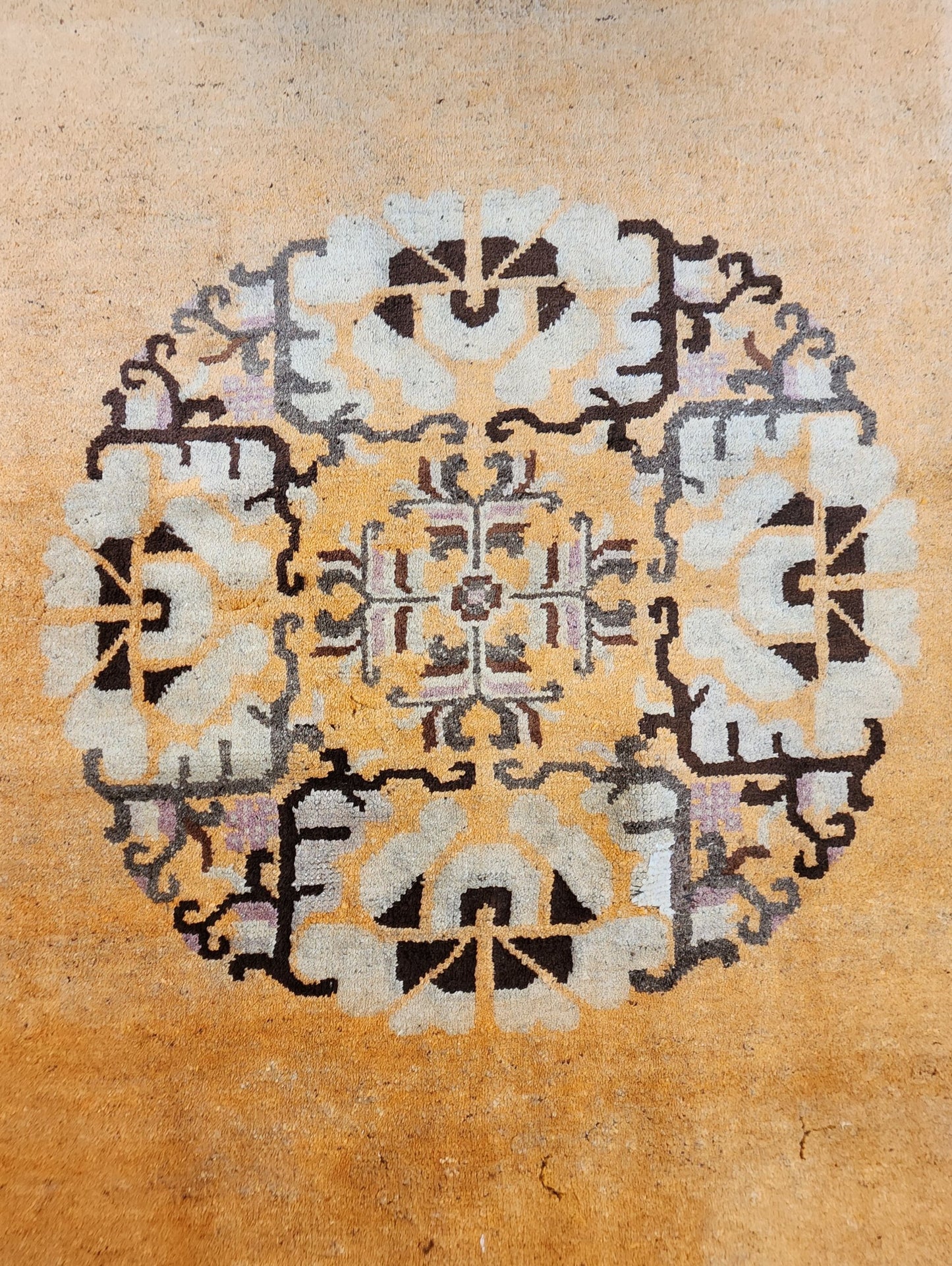 Vintage Beijing Chinese Rug – 5x10 Feet – Golden Yellow & Brown Floral Medallion(SN:MK01)