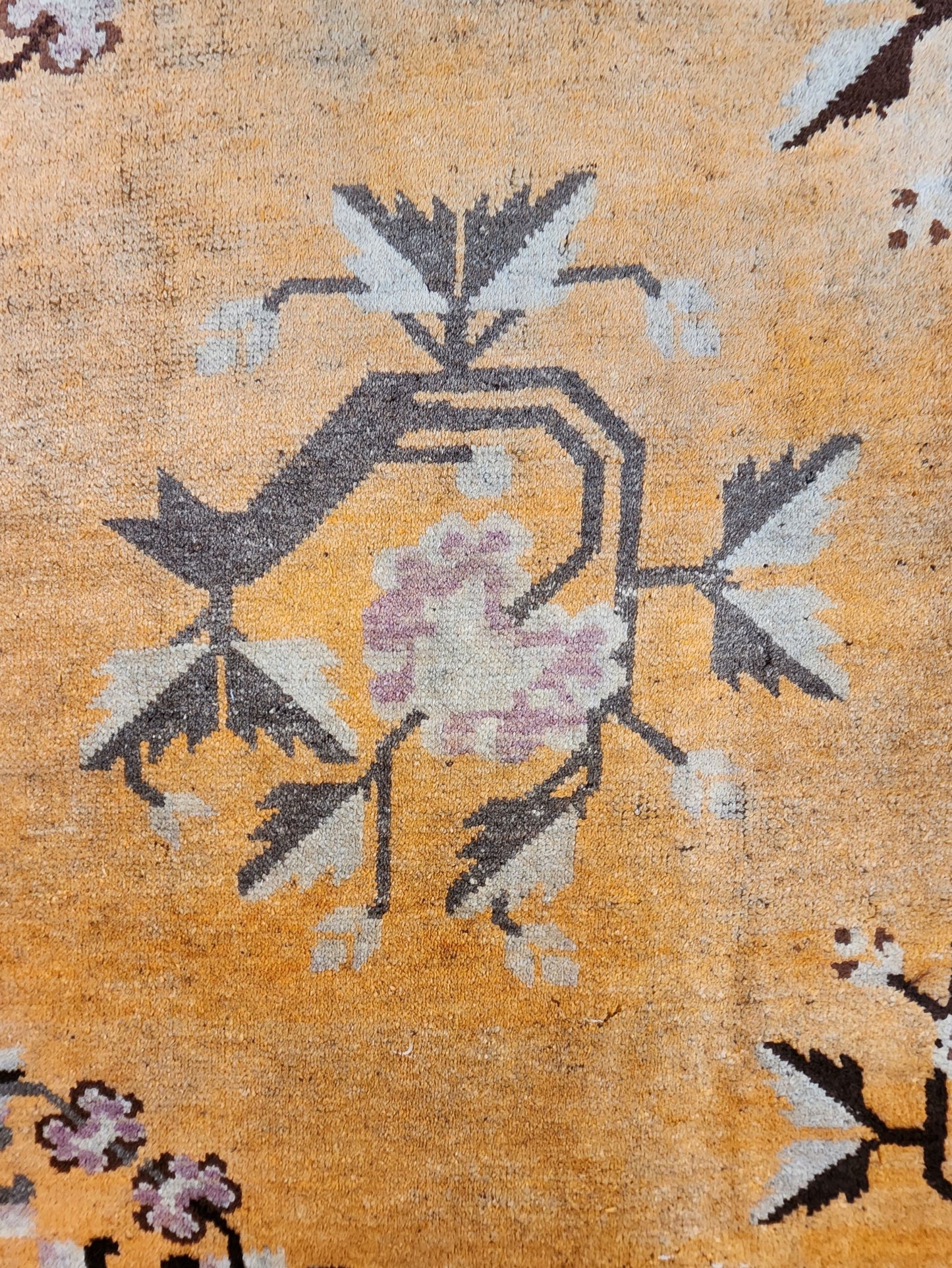 Vintage Beijing Chinese Rug – 5x10 Feet – Golden Yellow & Brown Floral Medallion(SN:MK01)