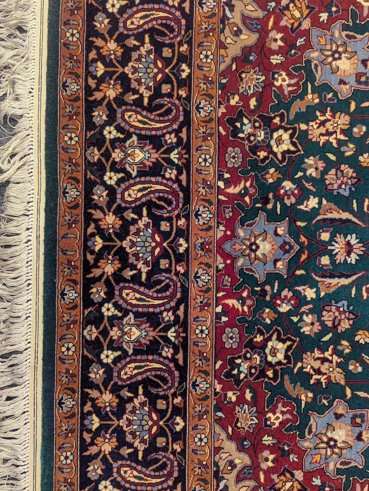 Emerald Green Tabriz-Style Handmade Wool Rug – 4.5x7 ft | Floral Paisley Border(Sn:2162)