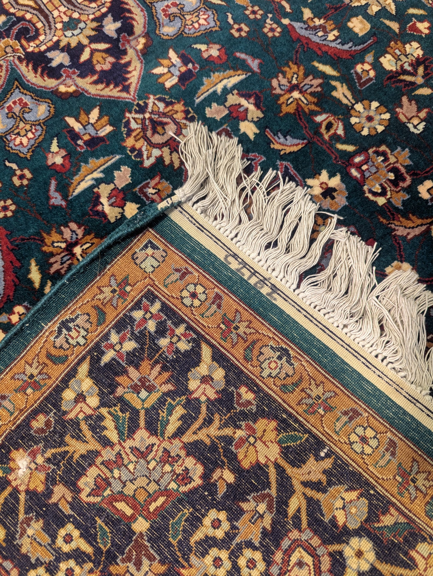 Emerald Green Tabriz-Style Handmade Wool Rug – 4.5x7 ft | Floral Paisley Border(Sn:2162)