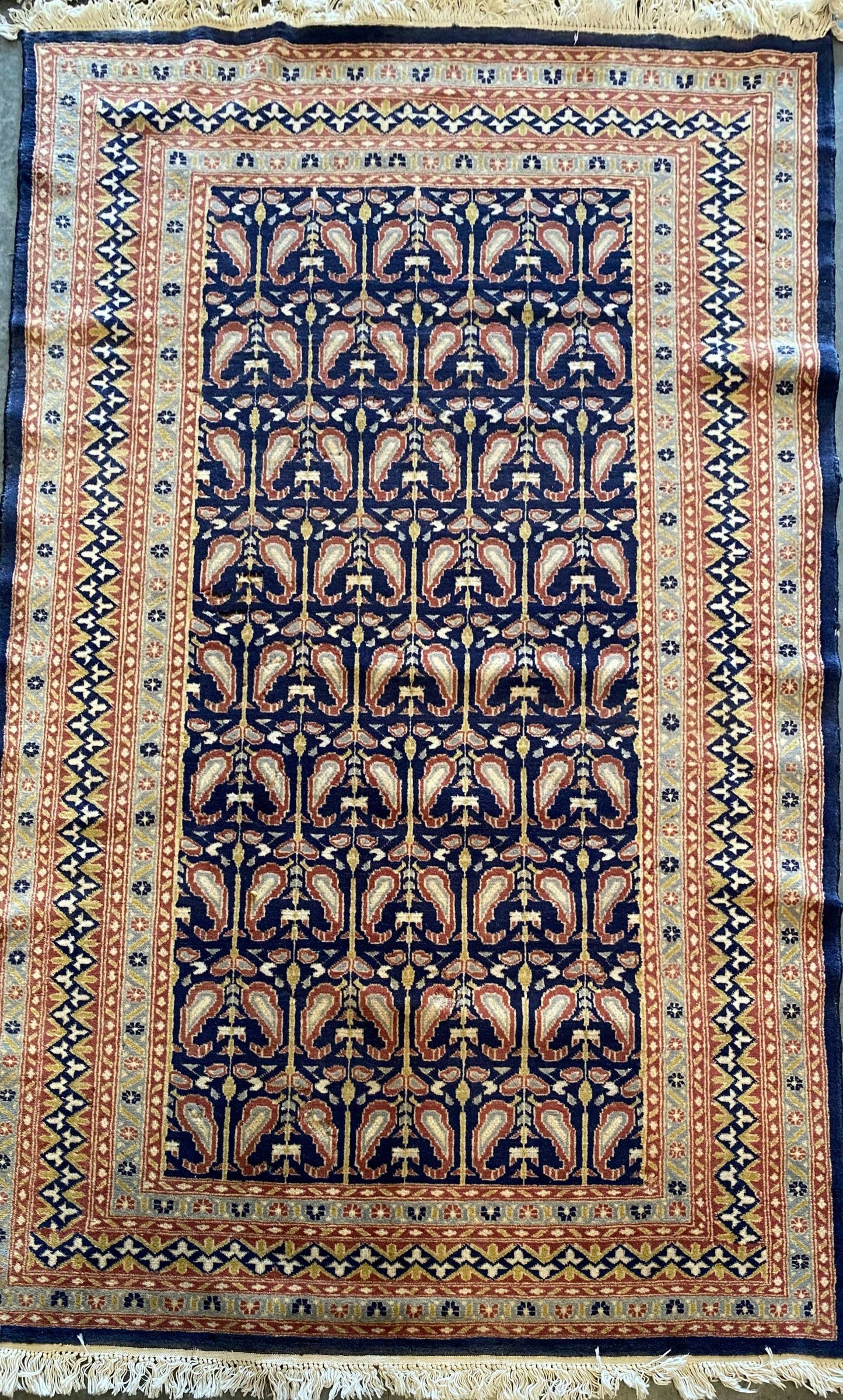 Handmade Persian Qom Rug – Navy Boteh (paisley) Design – 4x6 Feet (SN:Q19)