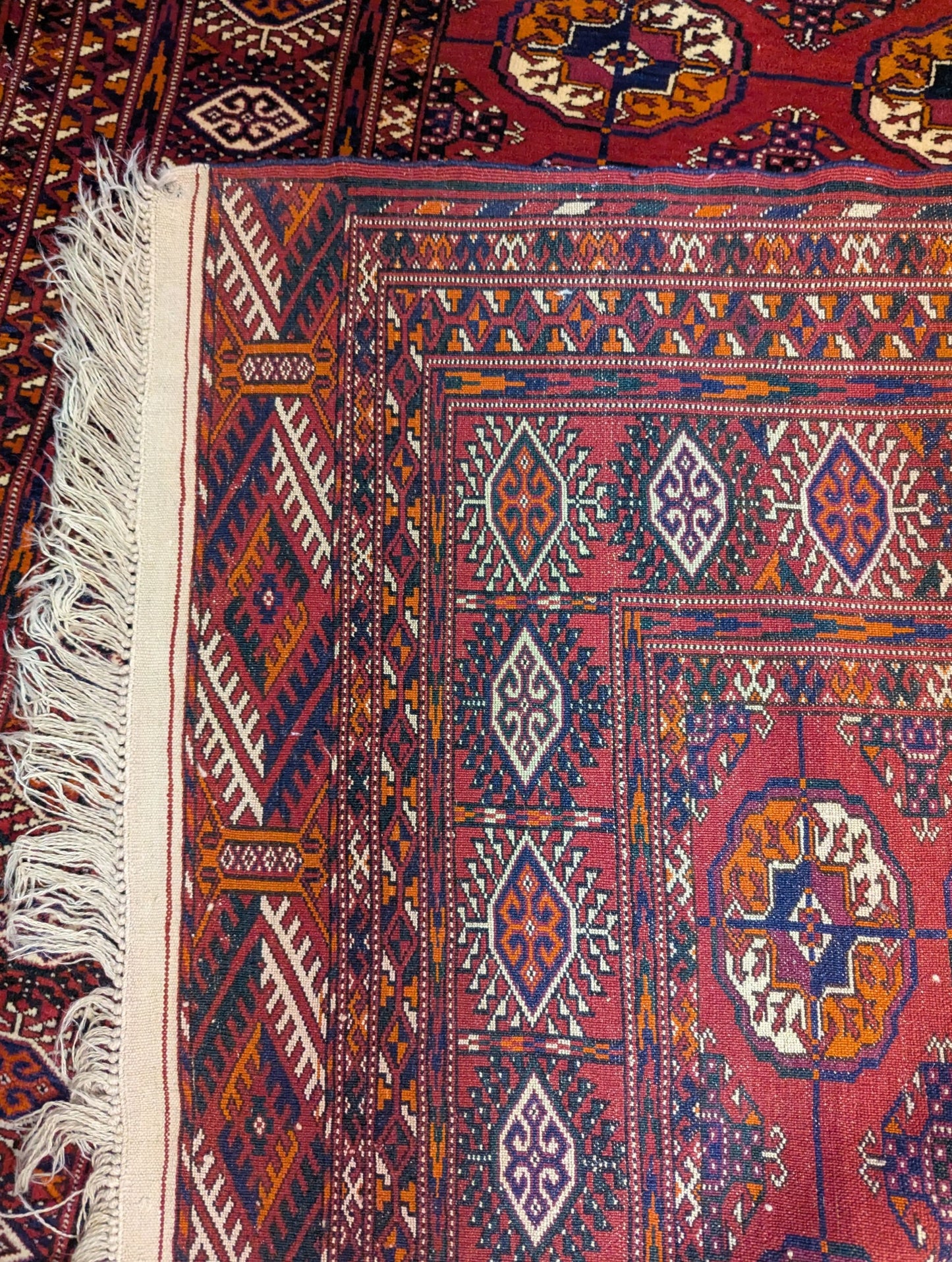 Vintage Turkmen Tekke Bokhara Rug – 4.3x6 Feet | Handwoven Tribal Wool Carpet(Sn:7309)