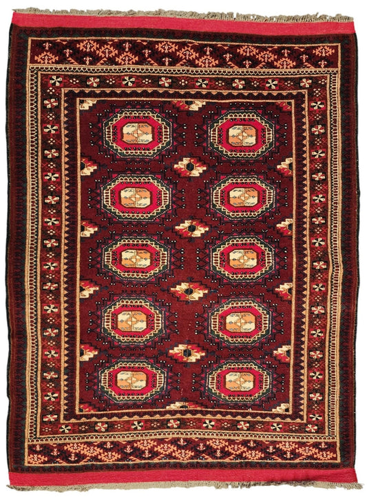 Vintage Red Bokhara Handmade Wool Rug – 4x6 Feet(Sn:3614)