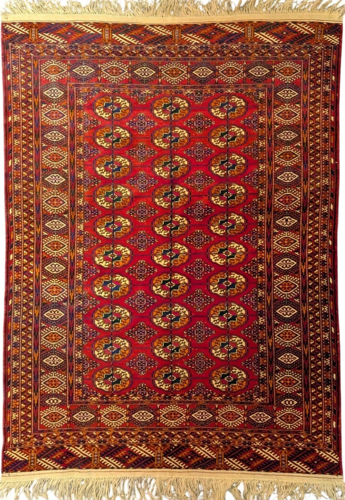Vintage Turkmen Tekke Bokhara Rug – 4.3x6 Feet | Handwoven Tribal Wool Carpet(Sn:7309)