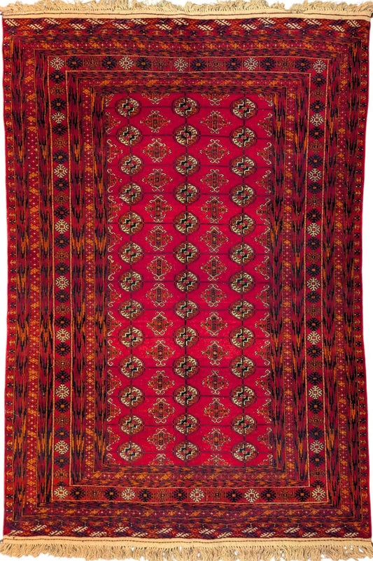 Vintage Red Bokhara Handmade Carpet |4x6.3 Feet (Sn:3825)