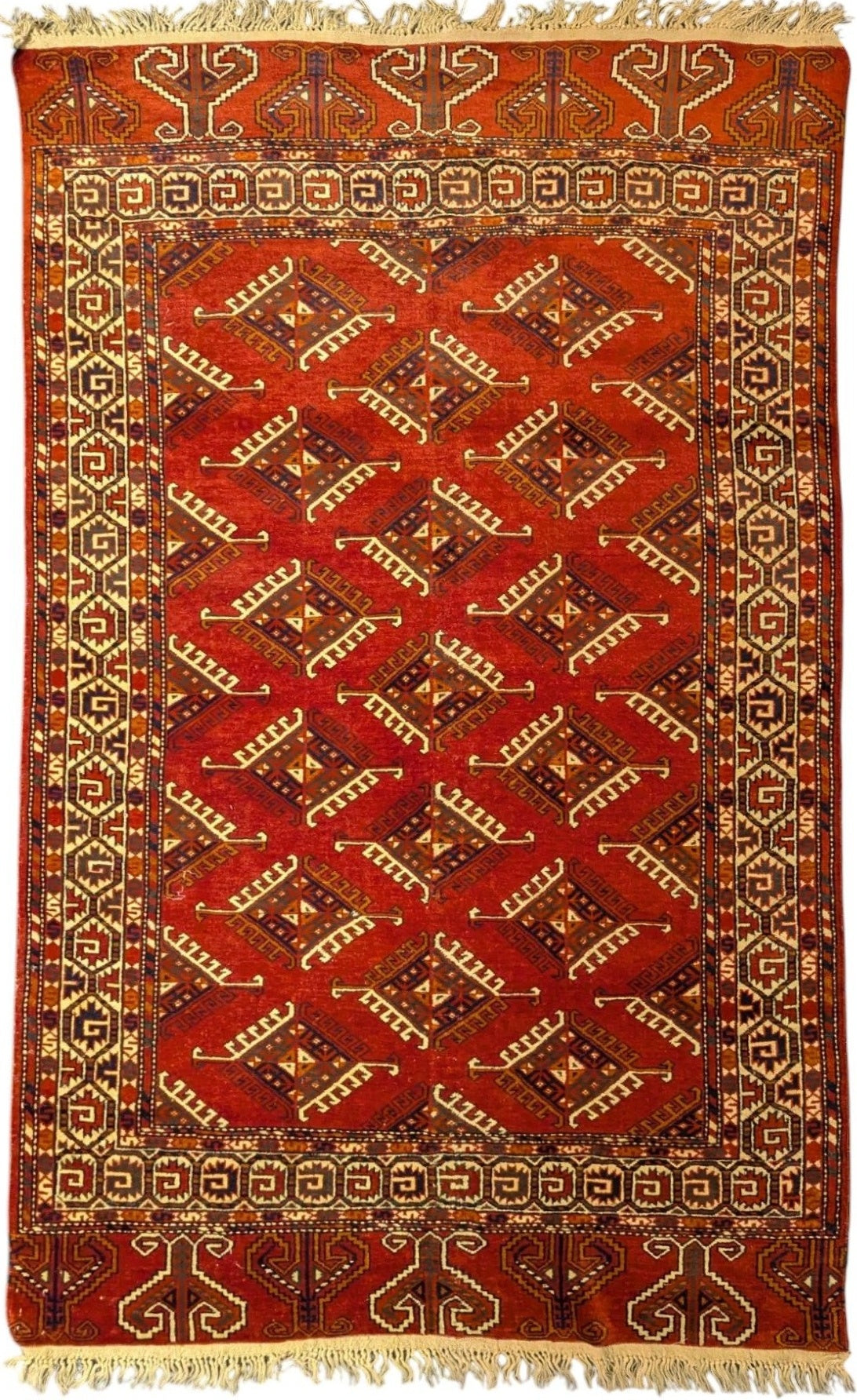 Vintage Yomud Rug – Handwoven 4x6 ft Tribal Wool Carpet(Sn:7696)