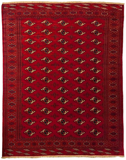 Vintage Red Turkmen Sara Handmade Carpet (7.5 x 10 Feet, Pre-1980)(Sn:7228)